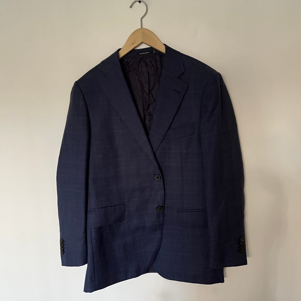 SuitSupply Lazio Blue Check Reda Super 110s Wool Blazer Jacket 44S Slim P5752MI